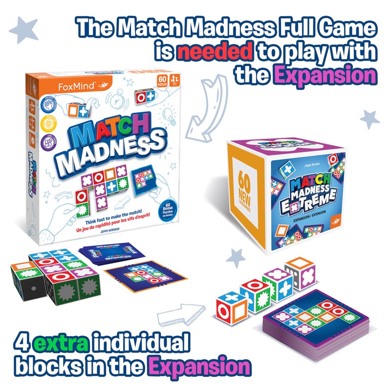 FoxMind Games: Expansion Pack -Match Madness Extreme Used with Original Match Madness Pattern Matching Puzzle Game, 60 New Challenge Cards, Fast-Paced up to 4 Players, Ages 7 and up - Image 5